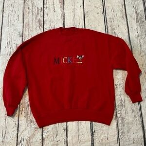 Mickey Mouse Vintage Red 1980s Stitched Cartoon Disney Pullover Sweatshirt